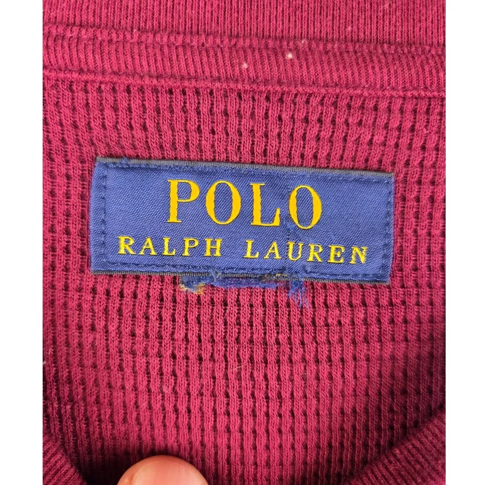Polo Ralph Lauren Mens XL Burgundy Waffle Knit Thermal Long Sleeve Shirt Maroon